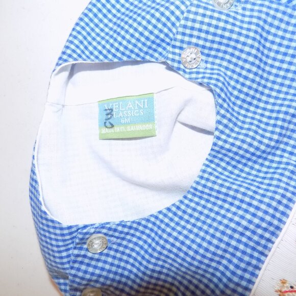 VELANI Boys Blue Gingham Check Longall Romper Cowboy Smocked 6M - Picture 6 of 7